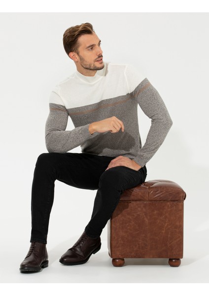 Erkek Vizon Melanj Slim Fit Balıkçı Yaka Triko Kazak 50259104-VR174