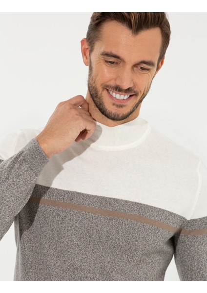Erkek Vizon Melanj Slim Fit Balıkçı Yaka Triko Kazak 50259104-VR174