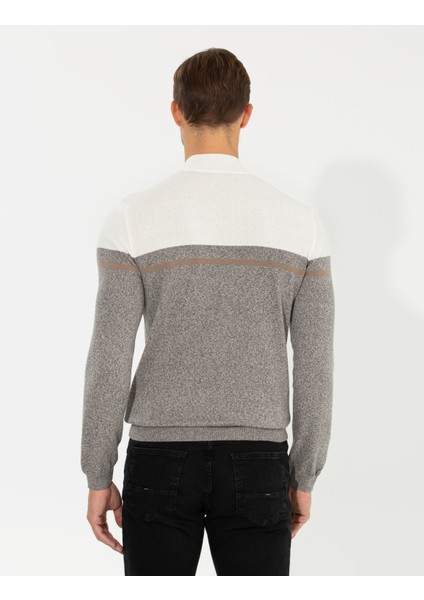 Erkek Vizon Melanj Slim Fit Balıkçı Yaka Triko Kazak 50259104-VR174