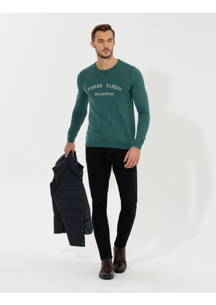 Erkek Yeşil Slim Fit Bisiklet Yaka Triko Kazak 50259091-VR054