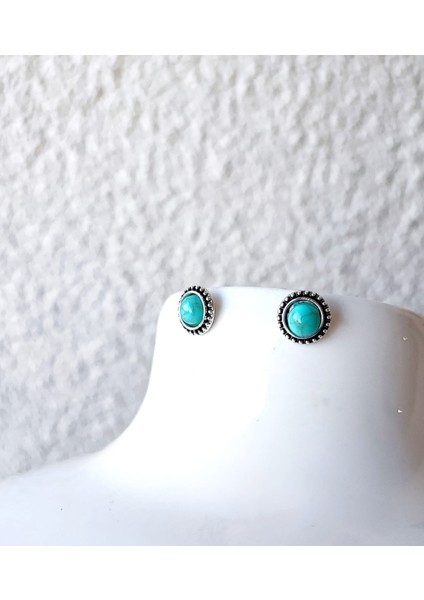 Turkuaz Firuze Taşlı, Yuvarlak, Çivi Model Retro Küpe fırsatları