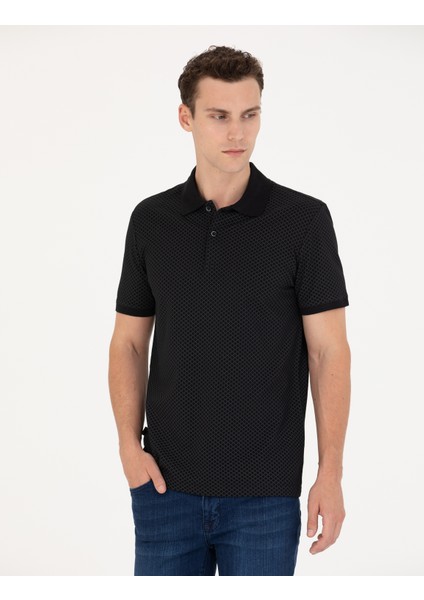 Erkek Siyah Slim Fit Polo Yaka Tişört 50275773-VR046