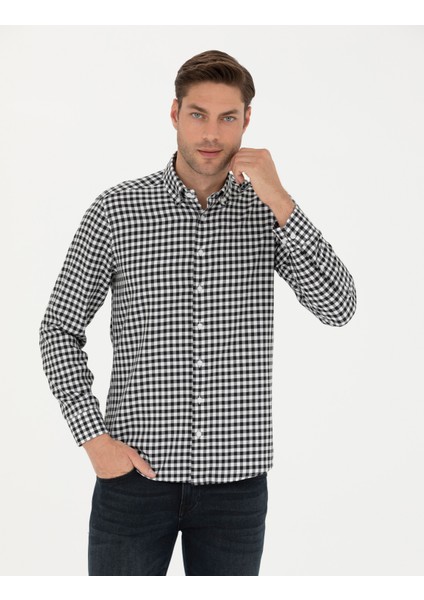 Erkek Siyah Regular Fit Uzun Kollu Gömlek 50277737-VR046