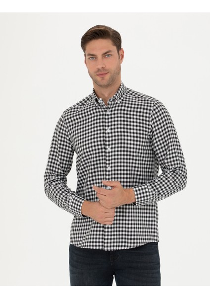 Erkek Siyah Regular Fit Uzun Kollu Gömlek 50277737-VR046