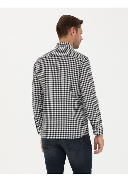 Erkek Siyah Regular Fit Uzun Kollu Gömlek 50277737-VR046
