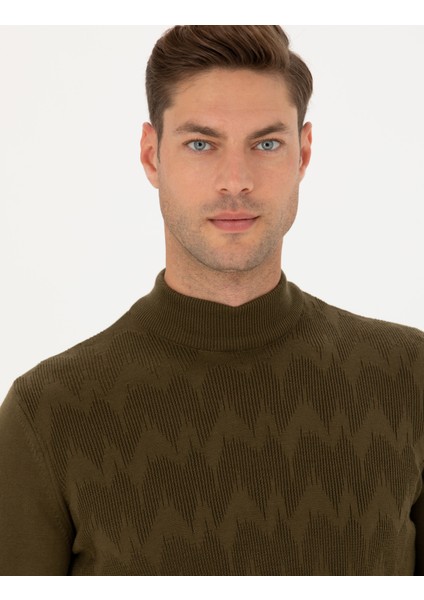 Erkek Haki Slim Fit Yarım Balıkçı Yaka Triko Kazak 50278099-VR027 fiyatları