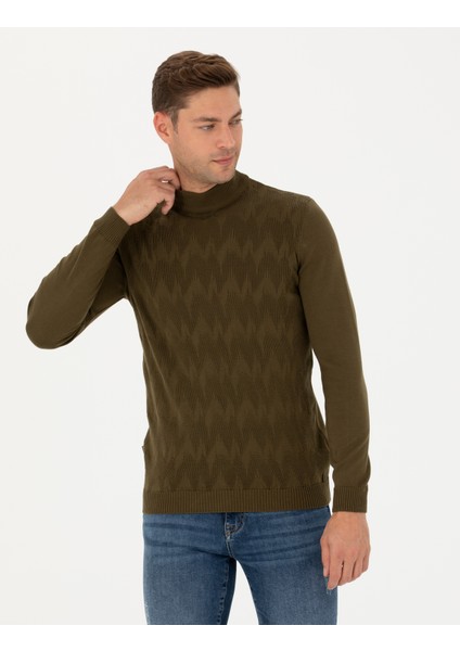 Erkek Haki Slim Fit Yarım Balıkçı Yaka Triko Kazak 50278099-VR027 modelleri