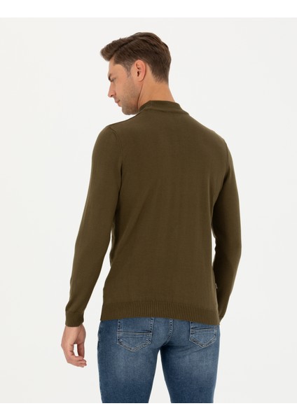 Erkek Haki Slim Fit Yarım Balıkçı Yaka Triko Kazak 50278099-VR027 indirimleri