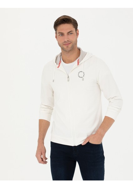 Erkek Ekru Regular Fit Kapüşonlu Örme Hırka 50275989-VR019