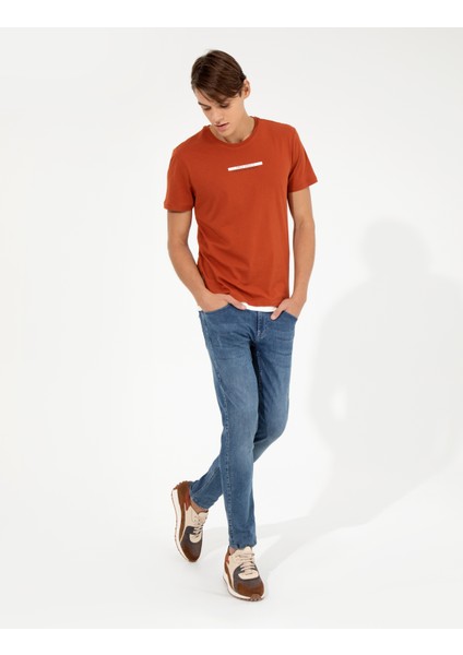 Erkek Kahverengi Slim Fit Bisiklet Yaka Tişört 50258441-VR182 fiyatları