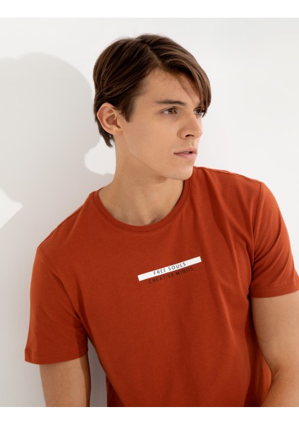 Erkek Kahverengi Slim Fit Bisiklet Yaka Tişört 50258441-VR182 modelleri