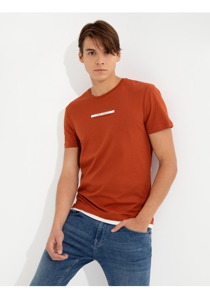 Erkek Kahverengi Slim Fit Bisiklet Yaka Tişört 50258441-VR182 fırsatları