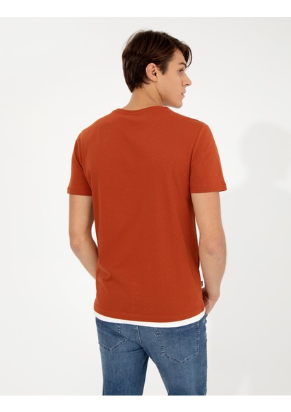 Erkek Kahverengi Slim Fit Bisiklet Yaka Tişört 50258441-VR182 indirimleri