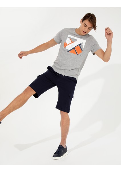 Erkek Gri Melanj Slim Fit Bisiklet Yaka Tişört 50258452-VR091