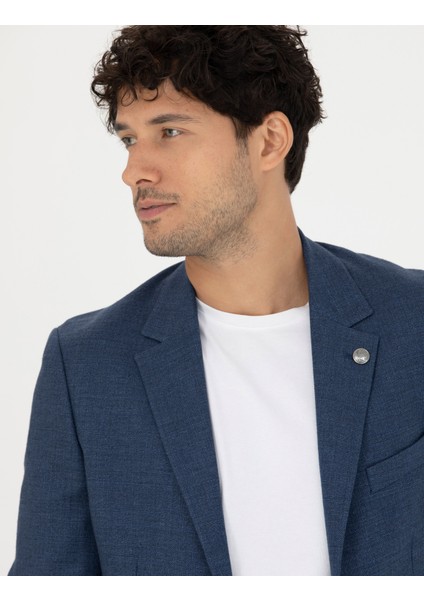 Erkek Açık Lacivert Slim Fit Keten Karışımlı Blazer Ceket 50277318-VR059 fiyatları
