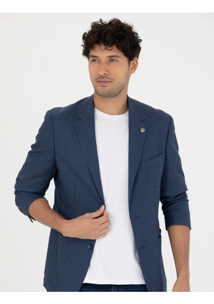 Erkek Açık Lacivert Slim Fit Keten Karışımlı Blazer Ceket 50277318-VR059 modelleri
