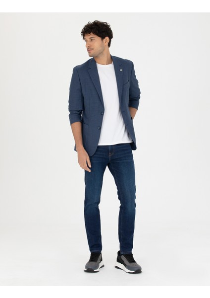 Erkek Açık Lacivert Slim Fit Keten Karışımlı Blazer Ceket 50277318-VR059 fırsatları