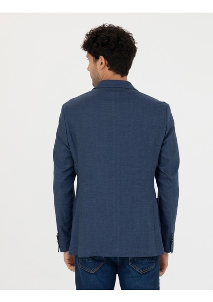 Erkek Açık Lacivert Slim Fit Keten Karışımlı Blazer Ceket 50277318-VR059 indirimleri
