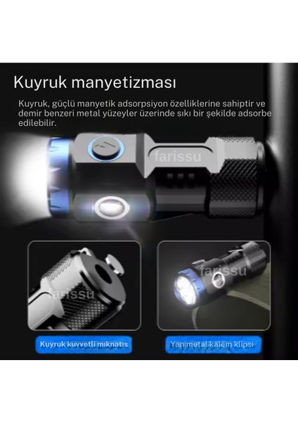 8x LED Yüksek Parlaklıkta Mini El Feneri – USB Şarjlı, Mıknatıslı ve Taşınabilir Çalışma Işığı