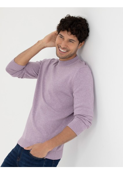 Erkek Koyu Lila Slim Fit Çeyrek Yaka Basic Triko Kazak 50276158-VR215