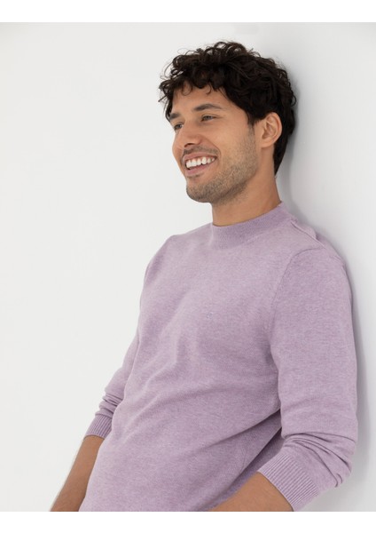 Erkek Koyu Lila Slim Fit Çeyrek Yaka Basic Triko Kazak 50276158-VR215 fiyatları