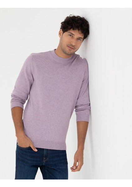 Erkek Koyu Lila Slim Fit Çeyrek Yaka Basic Triko Kazak 50276158-VR215 modelleri