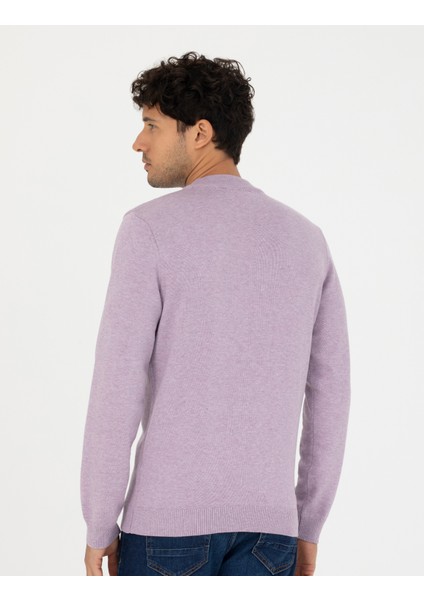 Erkek Koyu Lila Slim Fit Çeyrek Yaka Basic Triko Kazak 50276158-VR215 indirimleri