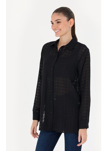 Kadın Siyah Comfort Fit Uzun Kollu Gömlek 50273146-VR046