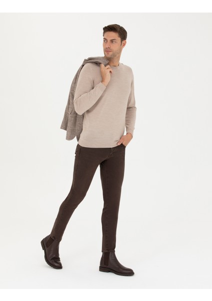 Erkek Taş Slim Fit Bisiklet Yaka Yün Karışımlı Basic Triko Kazak 50270054-VR049 fırsatları