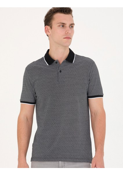 Erkek Siyah Slim Fit Polo Yaka Tişört 50273588-VR046