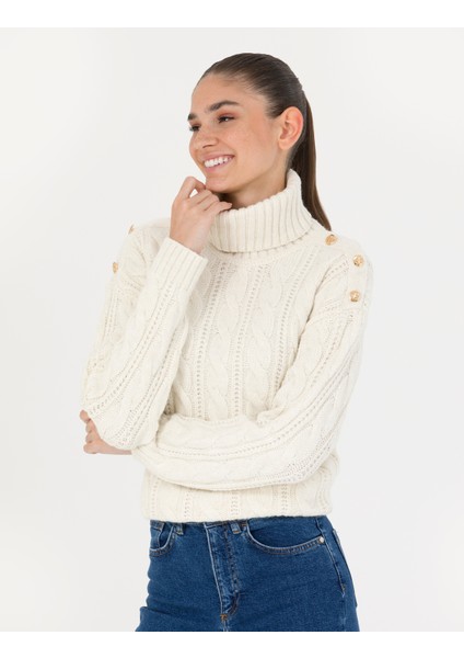 Kadın Krem Regular Fit Balıkçı Yaka Kazak 50276220-VR071