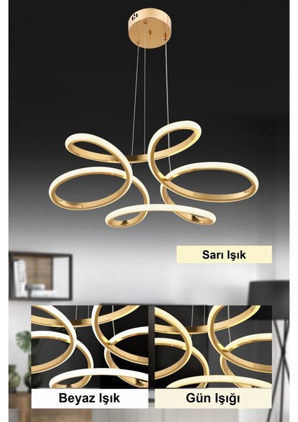 Istanbul Avize Megie Ledli Üç Renk Gold Lüx Modern Avize