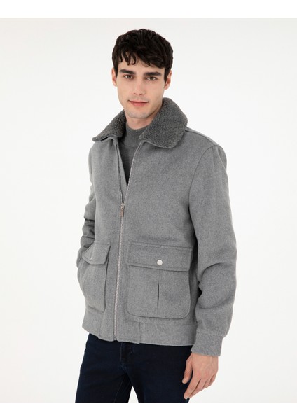 Erkek Gri Yün Karışımlı Regular Fit Kaşe Mont 50293328-VR024 modelleri