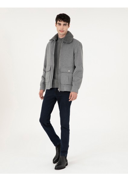 Erkek Gri Yün Karışımlı Regular Fit Kaşe Mont 50293328-VR024 fırsatları