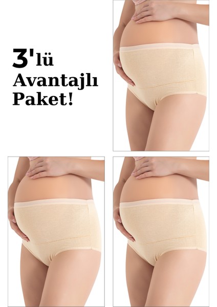 %100 Pamuk Toparlayıcı Hamile Külodu Ten 3'lü Paket