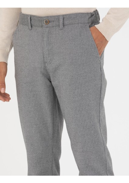 Erkek Gri Slim Fit Çizgili Kanvas Pantolon 50278468-VR024