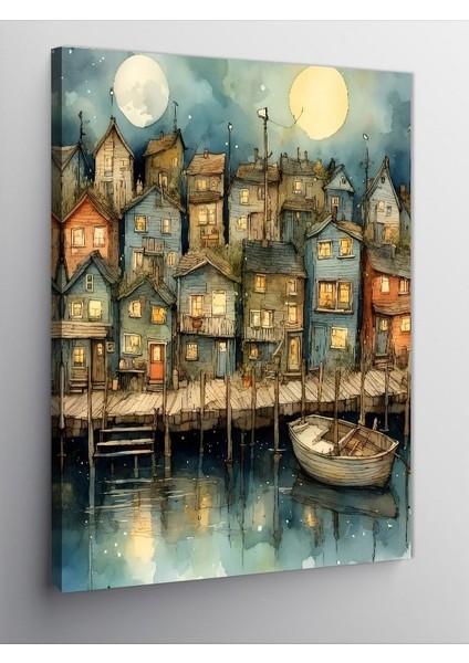 Kanvas Tablo Suda Ahşap Evler