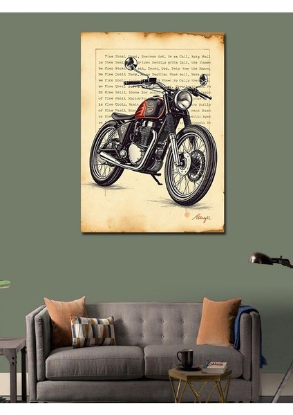 Kanvas Tablo Eski Motosiklet Çizimi modelleri
