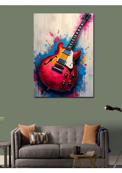 Kanvas Tablo Renkli Gitar Çizimi modelleri