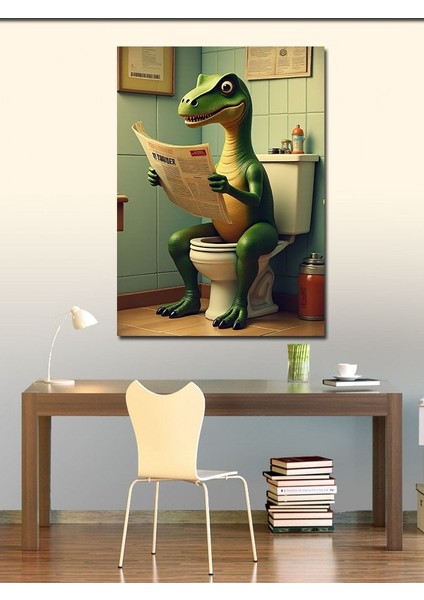 Kanvas Tablo Gazete Okuyan Dinozor