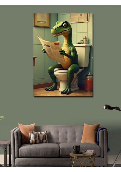 Kanvas Tablo Gazete Okuyan Dinozor