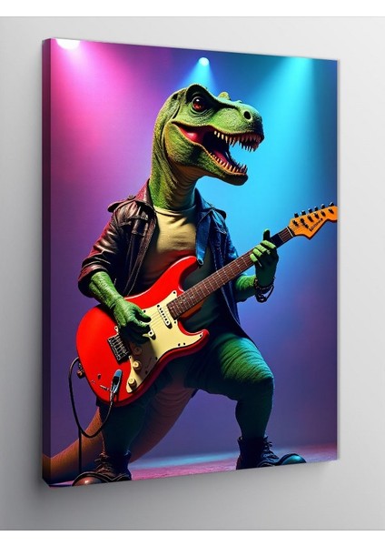 Kanvas Tablo Gitar Çalan Dinozor