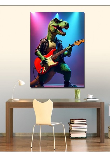 Kanvas Tablo Gitar Çalan Dinozor