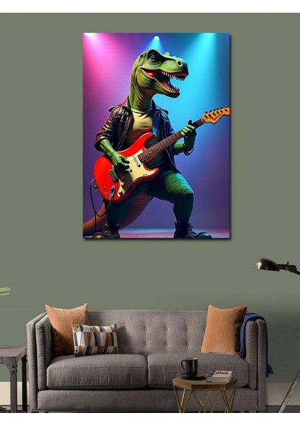 Kanvas Tablo Gitar Çalan Dinozor