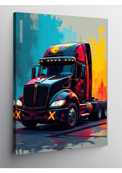 Kanvas Tablo Renkli Kamyon Çizimi