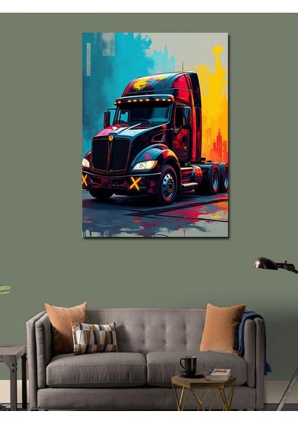 Kanvas Tablo Renkli Kamyon Çizimi modelleri