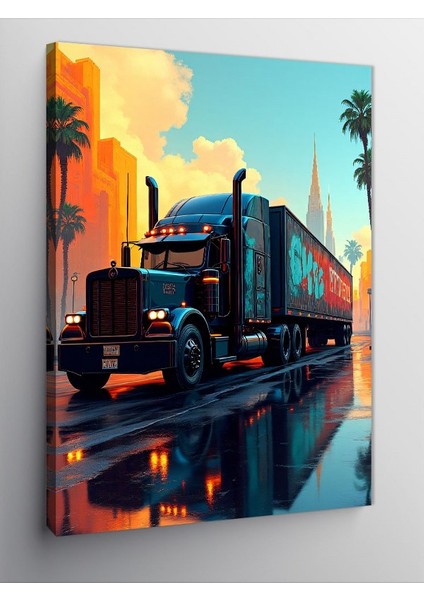 Kanvas Tablo Gece Yolda Tır