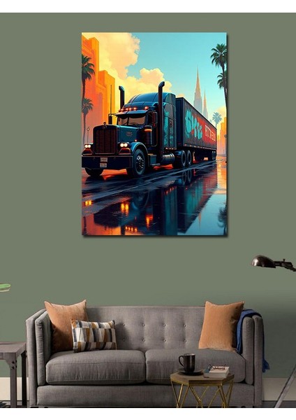 Kanvas Tablo Gece Yolda Tır modelleri