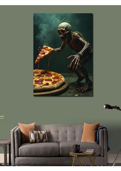 Kanvas Tablo Pizza Yiyen Zombi