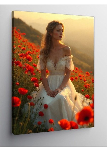 Kanvas Tablo Gelincik Tarlasında Kadın